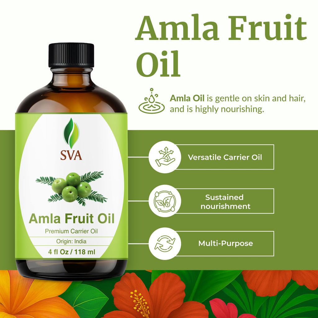 SVA Amla Oil 4oz (118ml) Premium Carrier Oil with Dropper for Hair Care, Hair Oiling, Scalp Massage, & Skin Care