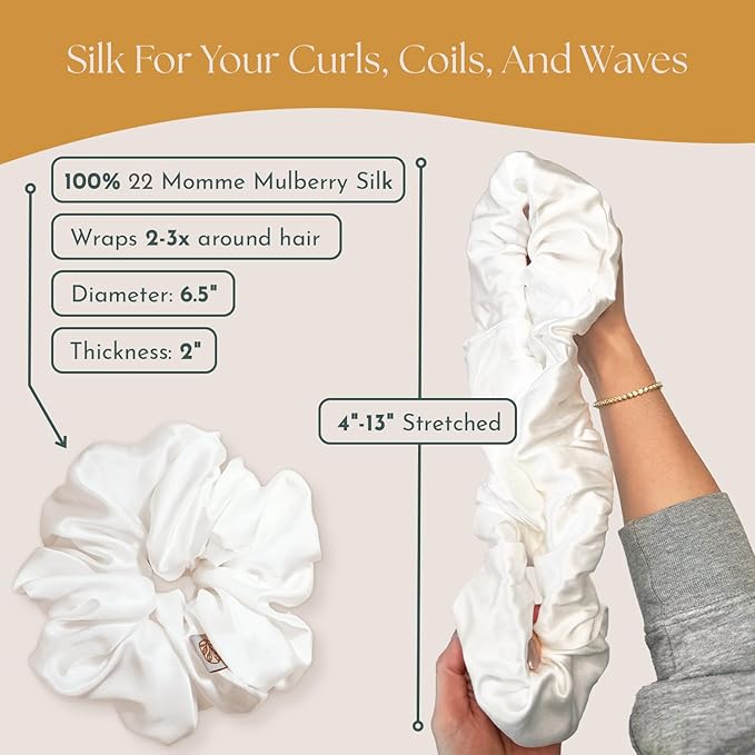Curlfriend Oversized Mulberry Silk Scrunchies for Women, XL, White