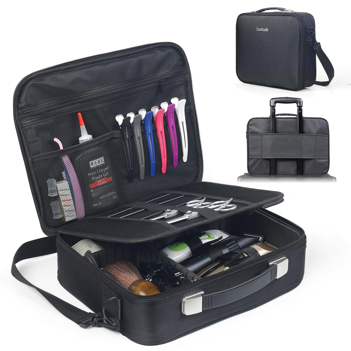 Luxtude Large Barber Case, Hard Barber Bags for Clippers and Supplies, Travel Hair Clipper Case, Clipper and Trimmer Cases with Shoulder Strap, Easy Carrying