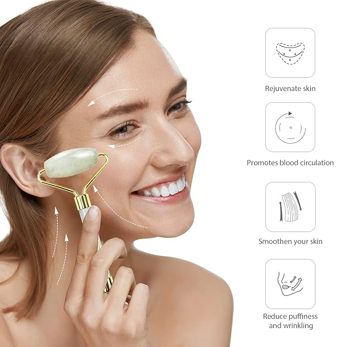 BAIMEI IcyMe Jade Roller & Gua Sha Facial Tool Set for Face Depuffing