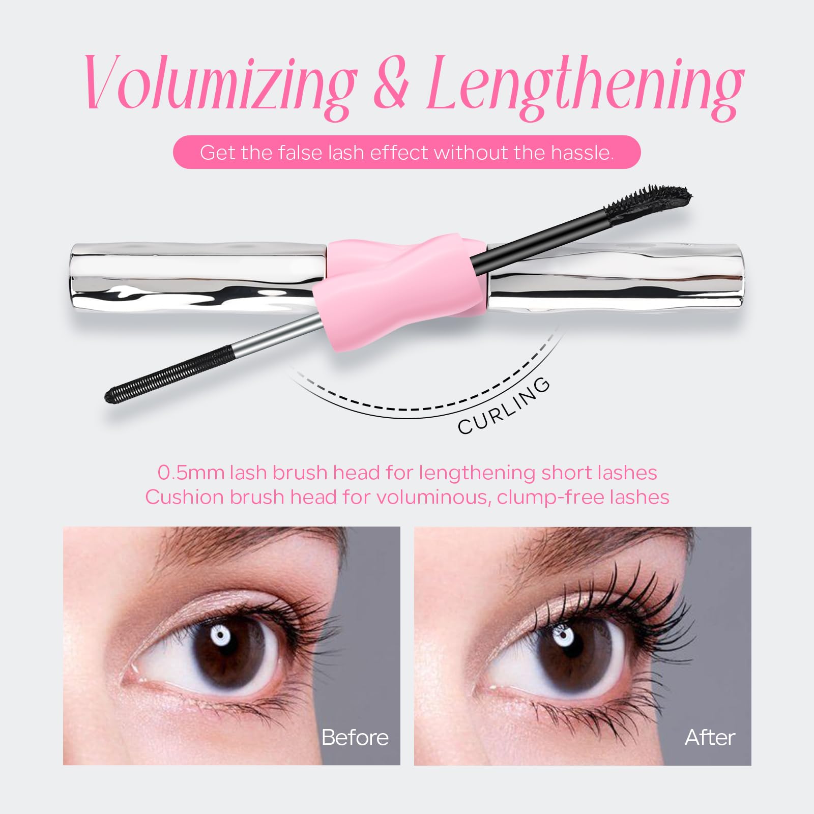 KYDA 2 Pcs Double Ended Metal Mascara, Volumizing Lengthening Clump-Free Black Mascara, Waterproof Formula for Dramatic Lashes, Curling, Washable Eyelash Makeup
