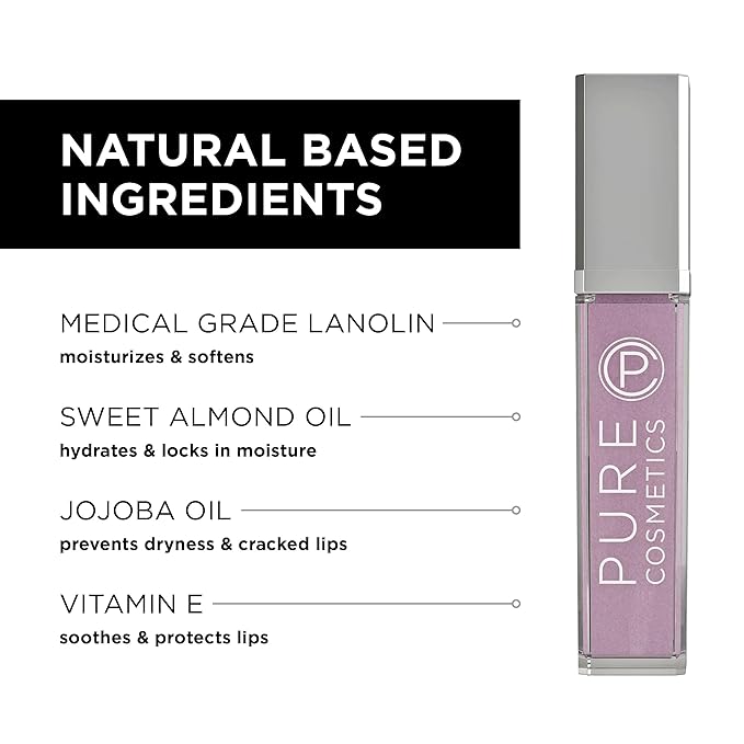 Pure Illumination Light-Up Lip Gloss with LED-Lit Applicator Brush + Side Mirror, Non-Sticky, Moisturizing Hydrating Lip Glosses with Lanolin, Jojoba Oil, & Vitamin E, Nude Beach