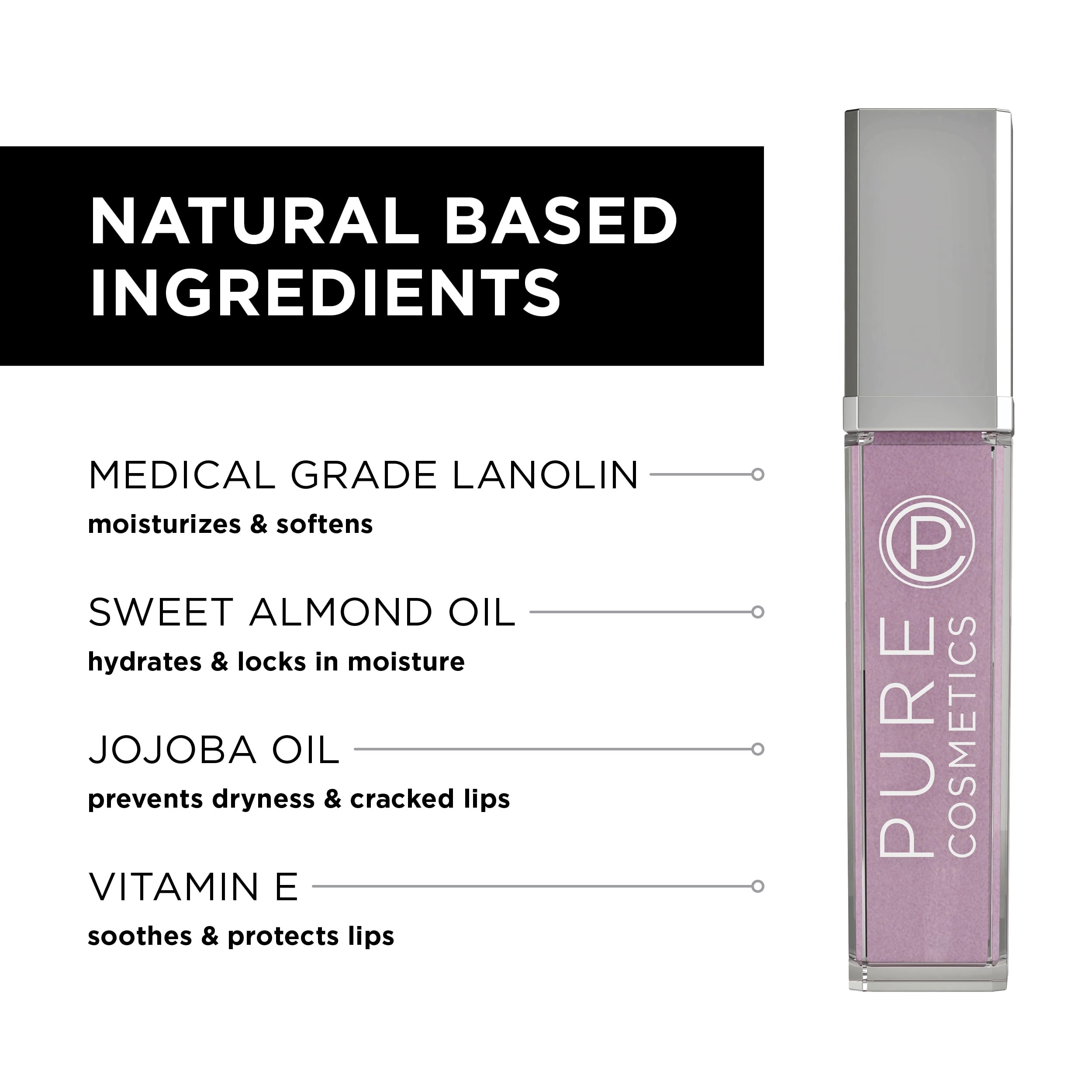 Pure Illumination Light-Up Lip Gloss with LED-Lit Applicator Brush + Side Mirror, Non-Sticky, Moisturizing Hydrating Lip Glosses with Lanolin, Jojoba Oil, & Vitamin E, Clear