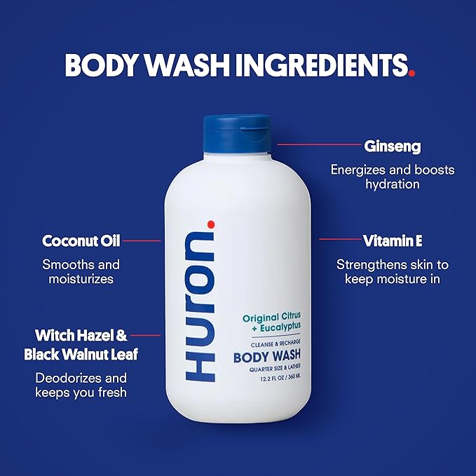 Huron Shampoo, Conditioner & Body Wash, Citrus + Eucalyptus 3-pack (11.3oz)