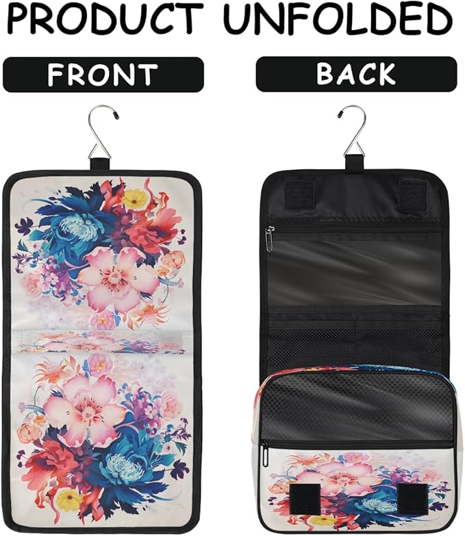YoYoYuchong Travel Toiletry Bag for Women & Men Colorful Art Flowers Hanging Cosmetic Organizer Portable Waterproof Makeup Case Make Up Bag with Compartments Travel Essentials for Bathroom Shower