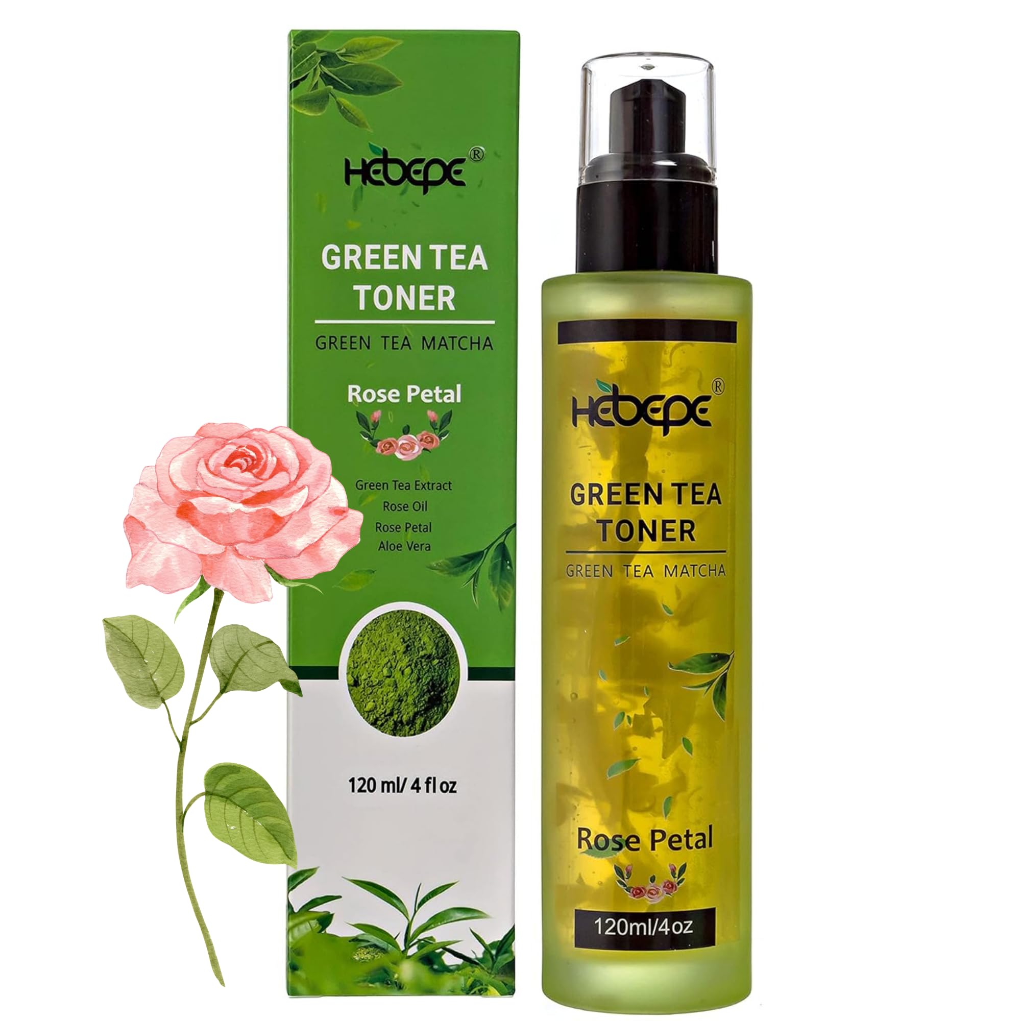 Hebepe Green Tea Matcha Facial Toner, Rose Petal, 120ml