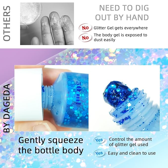 DAGEDA Blue Body Glitter Gel, Sparkly Hair Face Glitter Makeup Accessories