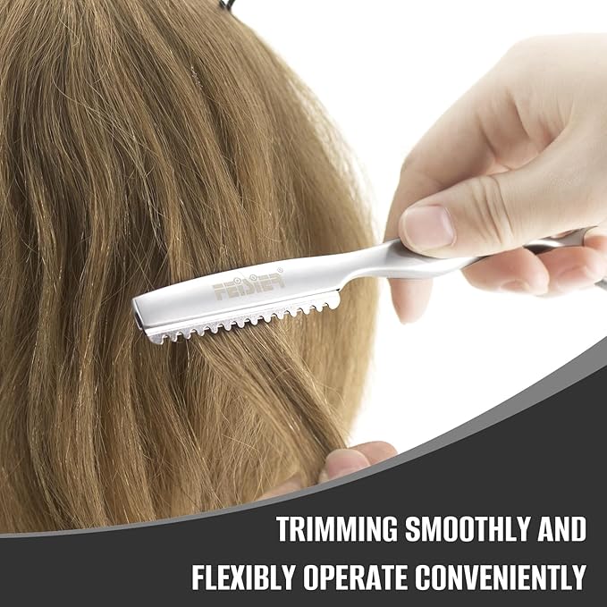 FEISIER Stainless Steel Hair Thinning Styling Razors for Cutting Hair, Texturizing Cutting Razor for Salon and Home,10 PCS Sharp Blades Included