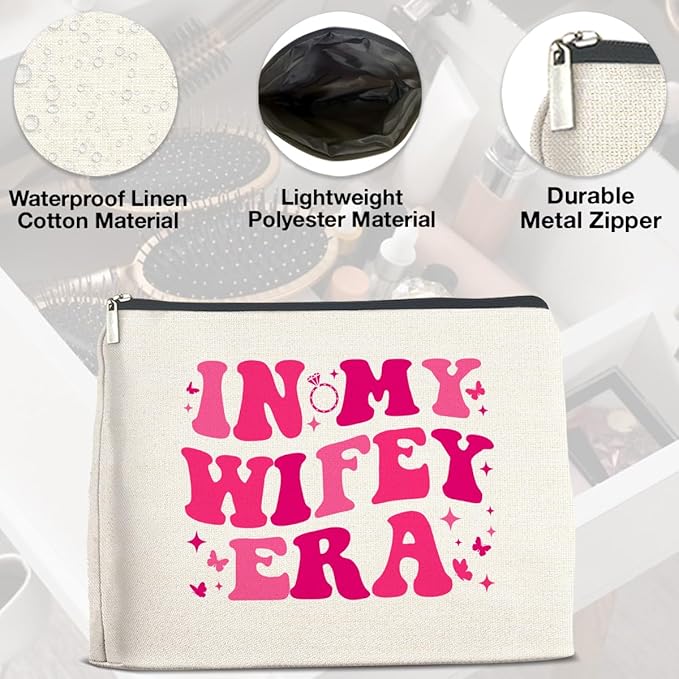 UPNEGE Wifey Makeup Bag Engagement Gifts for Women, Bridal Shower Wedding Bachelorette Party Gifts for Wife Bride, In My Wifey Era Cosmetic Bag Gift