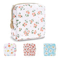 UIXIZQ Waterproof Mini Floral Makeup Bag Pouch for Purse,Nylon Flower Cosmetic Travel Bag Small Preppy Toiletry Organizers Bag for Women Girl,Cute Zipper Pouch Coin Purse for Work(Mini White-Flowers)