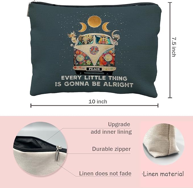 Likjad Boho Blue Hippie Makeup Bag - Peace Love Affirmations Gift