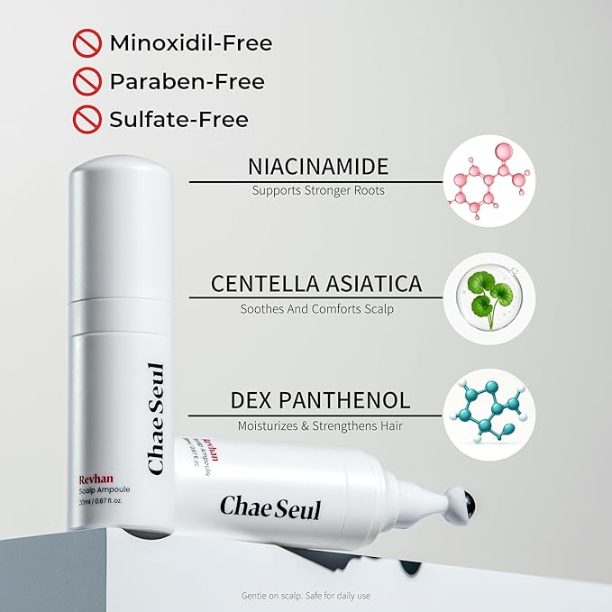 ChaeSeul Revhan Scalp Serum for Hair Loss & Thinning – Hair Growth Serum for Men & Women w/Salicylic Acid & Centella Asiatica – Soothes Itchy, Irritated Scalp with Roll-On