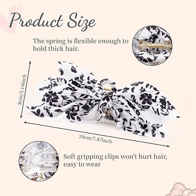 Hadutrek Bow Claw Clips Bow Hair Clips White 3PCS Big Hair Bows for Women Butterfly Styling Large Hair Clips for Thick Hair for Girls Hair Accessories for Teen