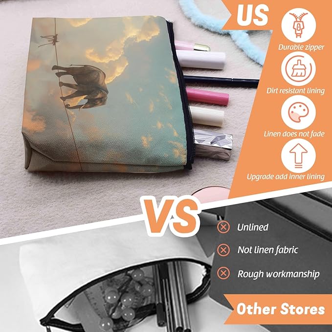 Scribesense Cosmetic Bags Travel Makeup Toilet Case Waterproof Pouch for Women Girls 6.7X9.45inches - Elephant'S Aerial Adventure on A Thin Rope