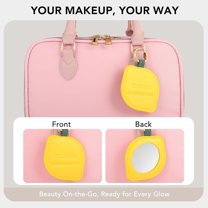 HauteHues Travel Makeup Bag for Women Stand Up Cosmetic Toiletry Case, Pink