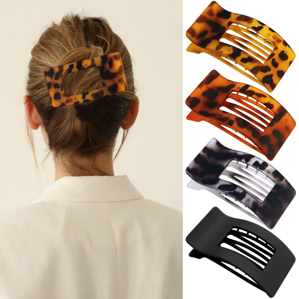 Velscrun Flat Hair Clips for Women Girls, Matte Lay Flat Claw Clips, Strong Hold Large Side Hair Clip All Hair Types, French Duck Billed Hair Jaw Claw Clip, Non Slip Grip for Daily Styling Amber