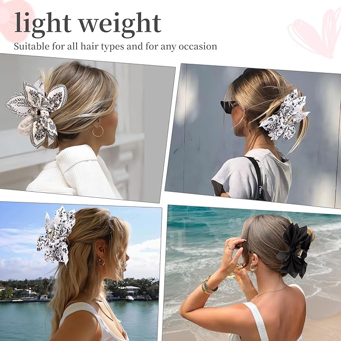 Hadutrek Bow Claw Hair Clips 3PCS Big Hair Bows for Women Butterfly Styling Large Hair Clips for Thin Thick Curly Hair for Girls Hair Accessories for Teen Gifts for Valentine's Day