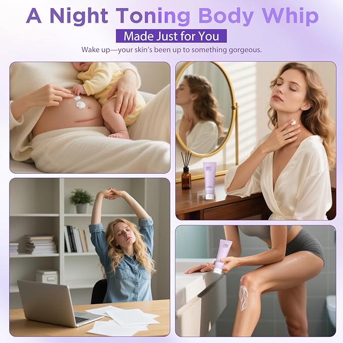 NIAWIT Overnight Toning Body Whip – For Loose Crepey Skin on Arms, Thighs & Belly | Firming, Moisturizing & Anti-Wrinkle Night Cream to Improve Tone While You Sleep, 4.23 fl.oz