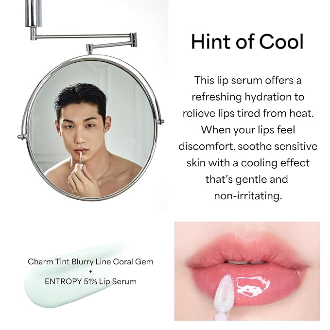 ENTROPY Makeup Glossy Lip Tint – Juicy Glow Line/Ultra Glossy Lip Serum, Nourish Lip Care with Amino Acid Complex, Hydrating, Cooling Care, Non-Sticky, High Shine Finish - Crystal Clear