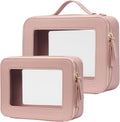 Popvibe Clear Makeup Bag Travel Cosmetic Case Toiletry Bag with Zipper Make Up Case Traveling, Stone, Medium and Large