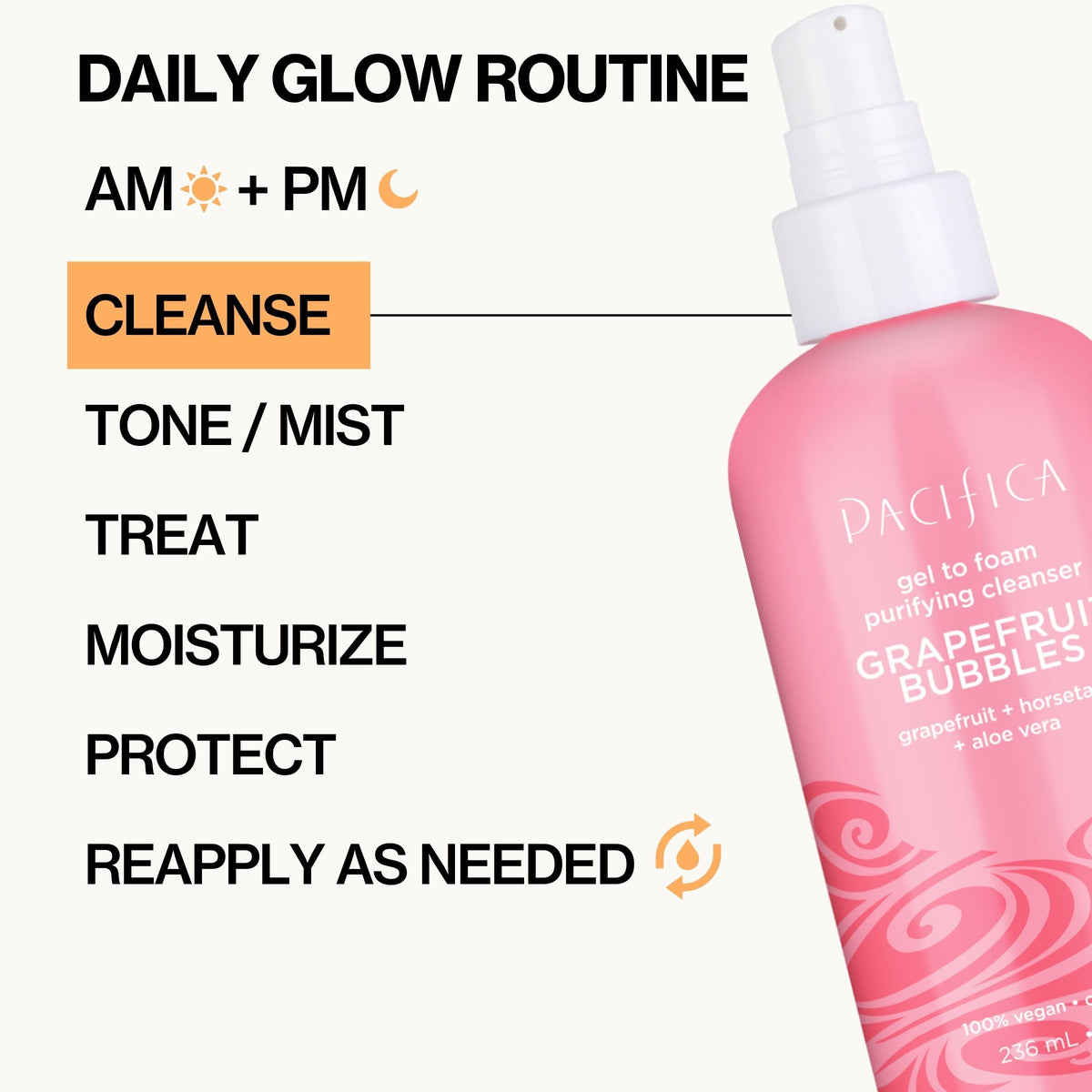 Pacifica Grapefruit Bubbles Gel-to-Foam Cleanser - Gentle Face Wash for Oily & Combination Skin, Helps Remove Excess Oil & Impurities, Helps Brighten, Vegan & Cruelty-Free Formula Dermatologist Tested