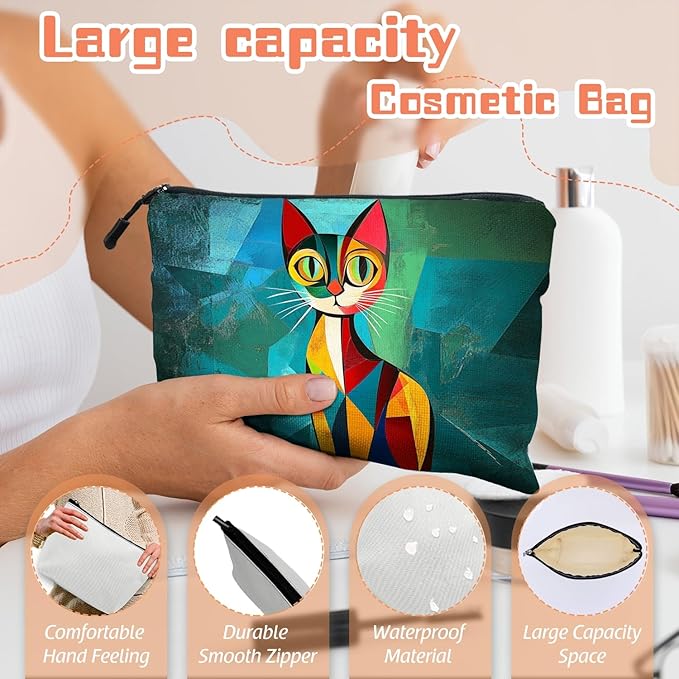 Scribesense Cosmetic Bags Travel Makeup Toilet Case Waterproof Pouch for Women Girls 6.7X9.45inches - Beautiful Color - Block Kitty