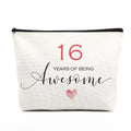 Fkovcdy 16th Birthday Makeup Bag for Girls - Inspirational Sweet 16 Gift for Daughter, Niece - Happy Birthday Decorations - 16 Years of Being Awesome