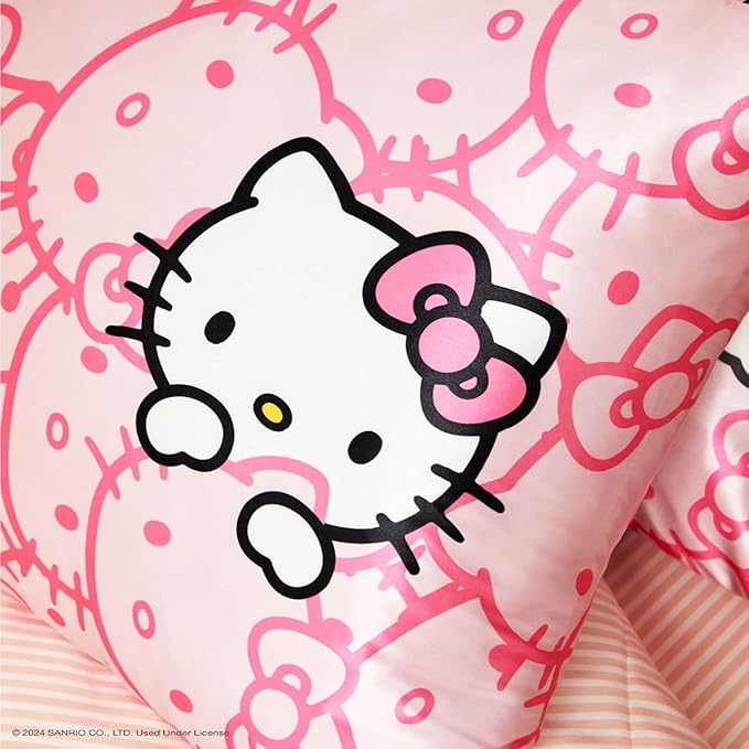 Kitsch x Hello Kitty Satin Pillowcase - Size 19x36, Pink Kitty Faces