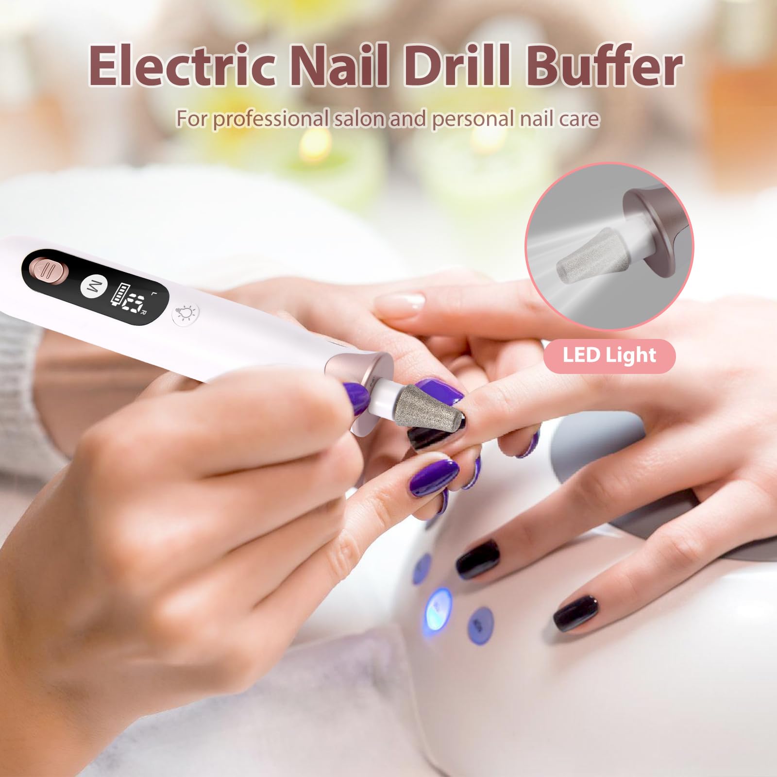 ZABOUL Electric Nail Drill Kit, Professional Manicure Pedicure Rechargeable & Cordless Nail File Buffer for Acrylic Nails Gel Polishing Removing Manicure Salon Home