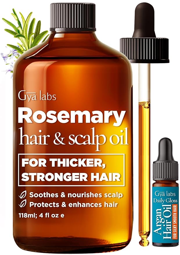 Gya Labs Rosemary & Castor Hair Styling Oil - 4 Fl Oz - Rosemary To Strengthen Hair - Protect & Tame Frizz - Hydrate Dry Scalp with 0.17 Fl Oz Deep Revival Argan Oil