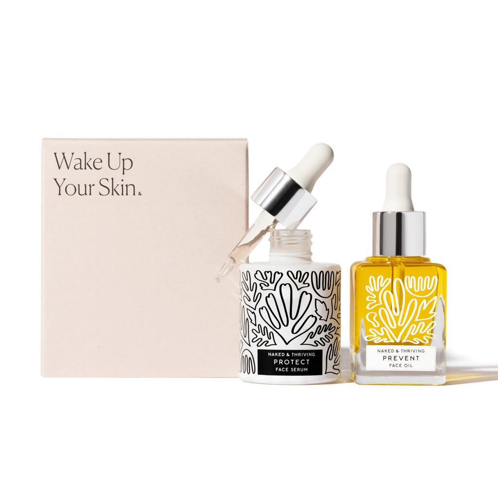 Naked & Thriving Limited Edition Day Set | Protect Antioxidant Day Serum (30 mL) + Prevent Anti-Aging Face Oil (35 mL) with Hyaluronic Acid, Moringa and Rosehip Oil | 65 mL/2.18 fl oz (Set of 2)