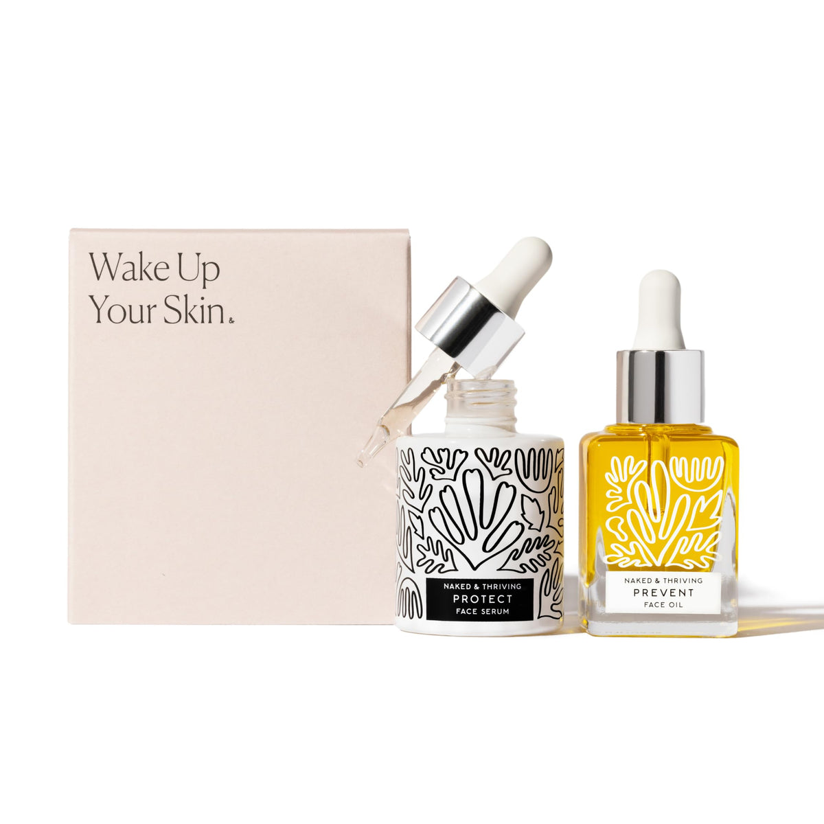 Naked & Thriving Limited Edition Day Set | Protect Antioxidant Day Serum (30 mL) + Prevent Anti-Aging Face Oil (35 mL) with Hyaluronic Acid, Moringa and Rosehip Oil | 65 mL/2.18 fl oz (Set of 2)