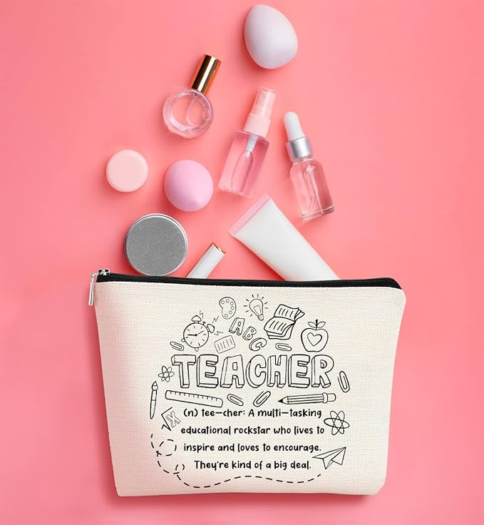 BARPERY Teacher Survival Kit Bag - Makeup Bag for Women, Small Cosmetic Bag for Teacher Appreciation, Graduation & Birthday Gifts