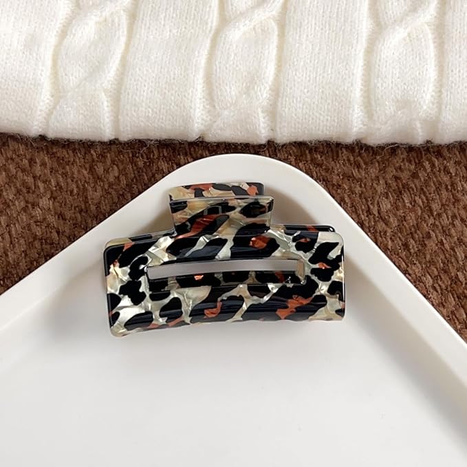 Textention Tortoise Hair Claw Clips, 3 Inch Non-Slip Acrylic Banana Barrettes Jaw Clips, Leopard Print Strong Hold Stylish Hair Accessories for Women Ladies Thin Thick Hair (2pcs)