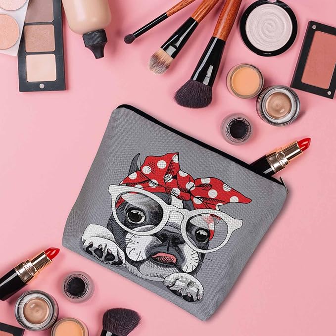 Kalygon Makeup Bag French Bulldog Makeup Bags For Purse Pouch, Cute Puppy Bulldog Glasses Travel Toiletry Bag Cosmetic Bag Makeup Bags Flax Makeup Organizer Bag Pencil Pouch For Man Woman, Gray