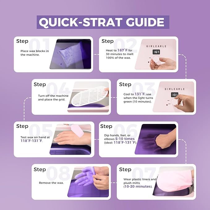 GIRLEARLE Paraffin Wax Refills 10 Packs for Paraffin Wax Bath Machine - for Dry Cracked Skin on Hands, Feet, Elbows - Moisturizing Hydration to Relieve Stiff Muscles & Joints (Lavender)