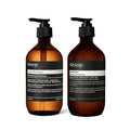 Aesop Resurrection Hand Wash & Balm Set | Citrus & Woody Duo to Cleanse and Moisturize Hands | 16.9 oz / 500 mL (Set of 2) + Eleos Nourishing Body Cleanser Sample