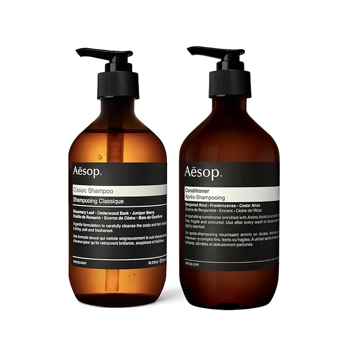 Aesop Resurrection Hand Wash & Balm Set | Citrus & Woody Duo to Cleanse and Moisturize Hands | 16.9 oz / 500 mL (Set of 2) + Eleos Nourishing Body Cleanser Sample