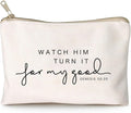 HubbgDesign Watch Him Turn It For My Good Makeup Bag Christian Quote Faith Bible Scripture Sayings Makeup Case Linen Cotton Travel Bag Makeup Pouch Sister Gift
