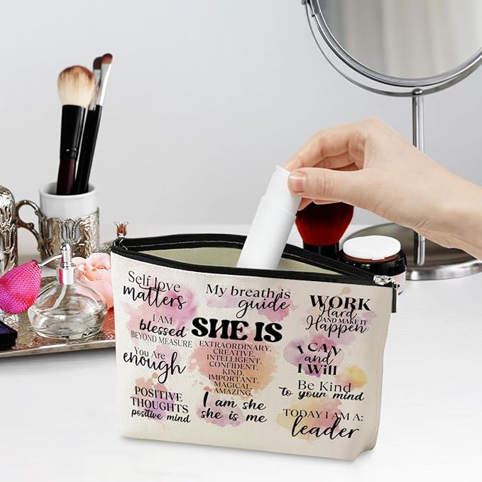 jeilink Positive Affirmations Makeup Bag Mental Health Motivational Inspirational Gifts for Female Sister Girl Friend Colleagues Coworker Birthday Friendship Mothers Day Nurse Day Travel Toiletry Bag