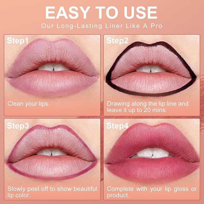 OETUIOW Lip Stain Peel Off - Lip Gloss Long Lasting and Waterproof Non-Stick Cup, Highly Pigmented Color Lip Makeup, Transfer-proof Lip stain for Women (Rose)