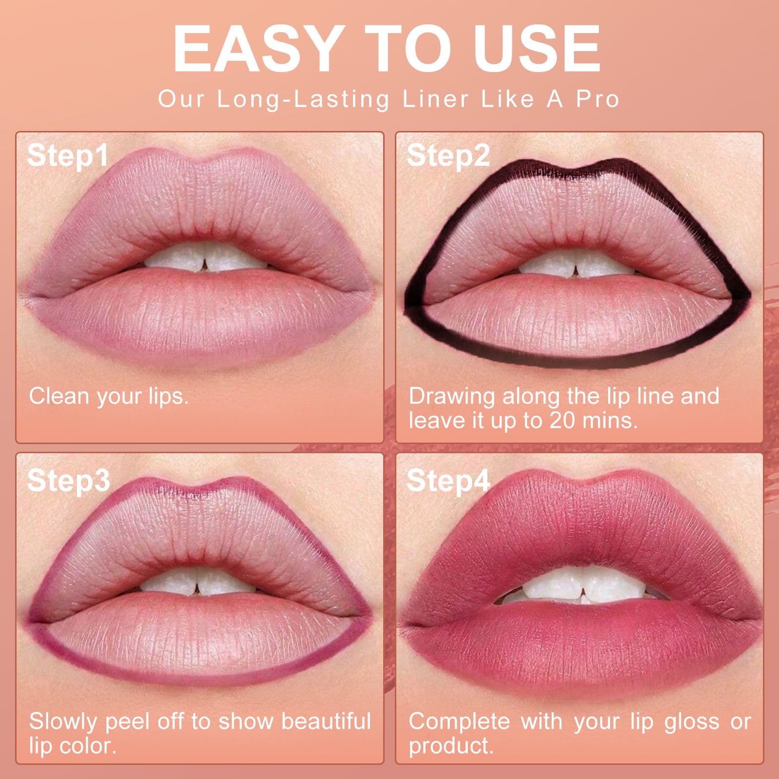 2PCS Lip Stain Peel Off Lip Liner Moisturizing Long-Lasting & Waterproof MV