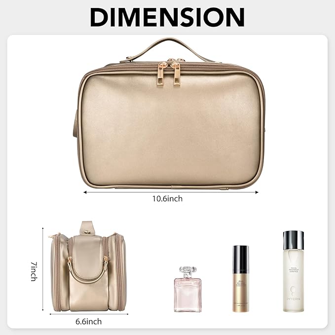 HauteHues Travel Makeup Bag Women's Large Capacity Cosmetic Portable Organizer Large Opening Waterproof Storage Toiletry Bags Vertical Free-Standing Brush Holder for Easy Access Copper