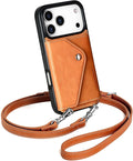 LUCKYCOIN Crossbody Phone Case for iPhone 17 Pro,100% Genuine Leather Phone Wallet Case for Women, Premium Hands-Free Phone Purse with Expandable Flip Card Holder & Adjustable Strap - Retro Brown