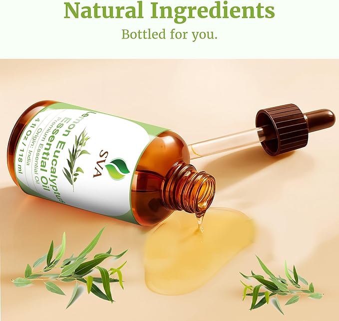 SVA Lemon Eucalyptus Essential Oil 4 Fl Oz – for Diffuser, Skin & Hair Care – Ideal for Massage & DIY Blends - with Dropper