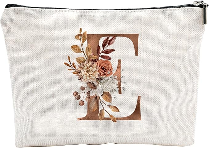 YKYENR A-Z Boho Personalized Cosmetic Bag-Floral Cotton Letter Makeup Bag With Zipper-Artistic Cosmetic Bag For Travel-Bride,Birthday Gift For Women Daughter Friends-Women Makeup Organizer-A05