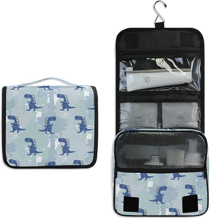 senya Hanging Travel Toiletry Bag Kit Makeup Case Cosmetics Organizer for Men Women (Dinosaur Blue Boy)