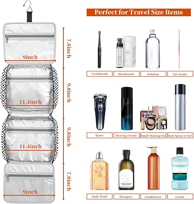 Bosidu Hanging Travel Toiletry Bag, Large Capacity Cosmetic Travel Toiletry Organizer for Women with 4 Compartments & 1 Sturdy Hook, Perfect for Daily Use/Valentines' Day
