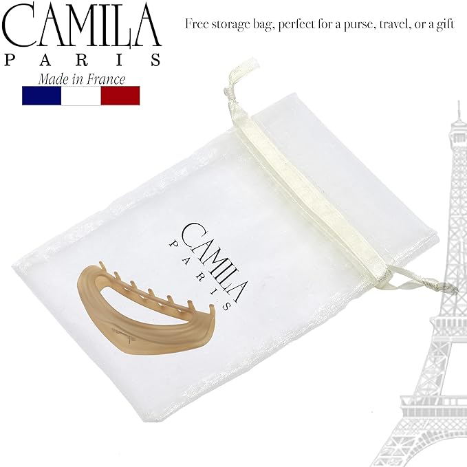Camila Paris CP3527 French Hair Clips for Women, 4" Beige, Large Claw Clip Strong Hold All Day, No Damage No Slip Claw Clips for Thick Curly Wavy Fine Straight Hair, Jaw Clip Made in France
