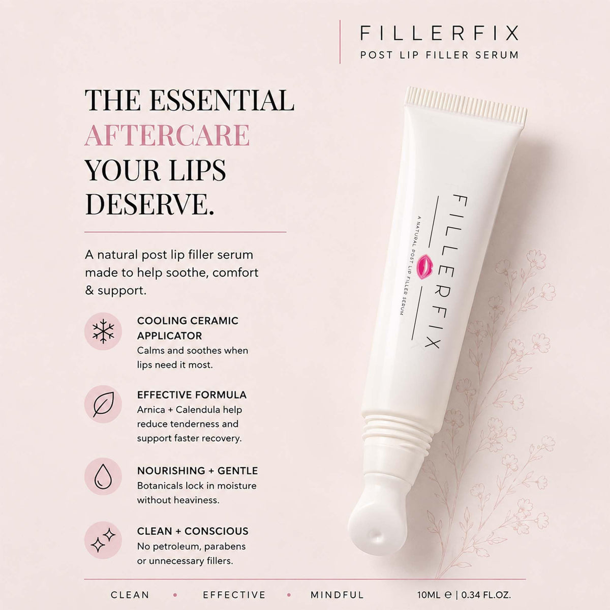 FillerFix Arnica Lip Balm for Lip Filler Aftercare, Botanical Post-Injection Care, Cooling Ceramic Applicator, with Calendula, Jojoba, Argan & Castor Oils